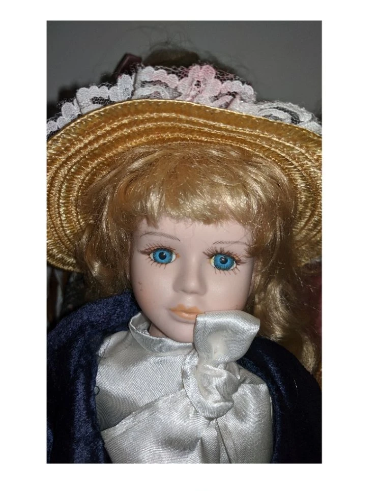 Porcelain Doll with Blonde Hair & Blue Eyes