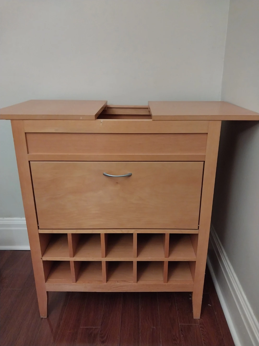 Wooden Bar Cabinet with Wine Rack available! Non-negotiable.