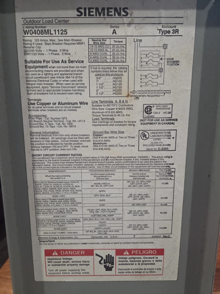Siemens 40 Amp Circuit Breaker & Outdoor Load Center - photo 3
