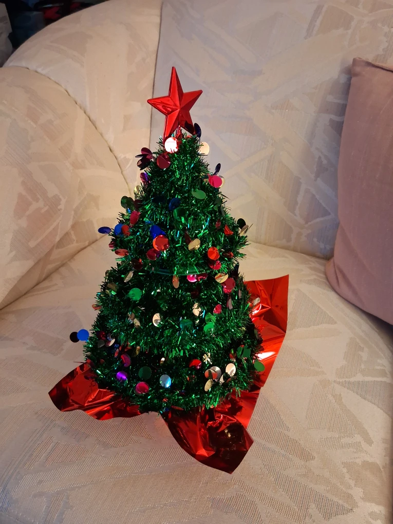 Tinsel tabletop Christmas tree with a star - photo 2