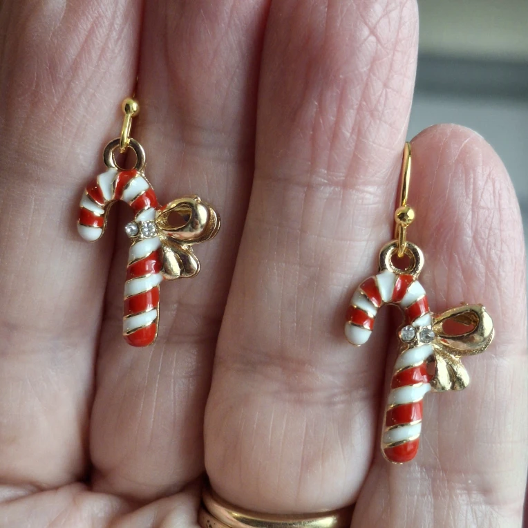 Candy Cane Christmas Earrings - Red & White