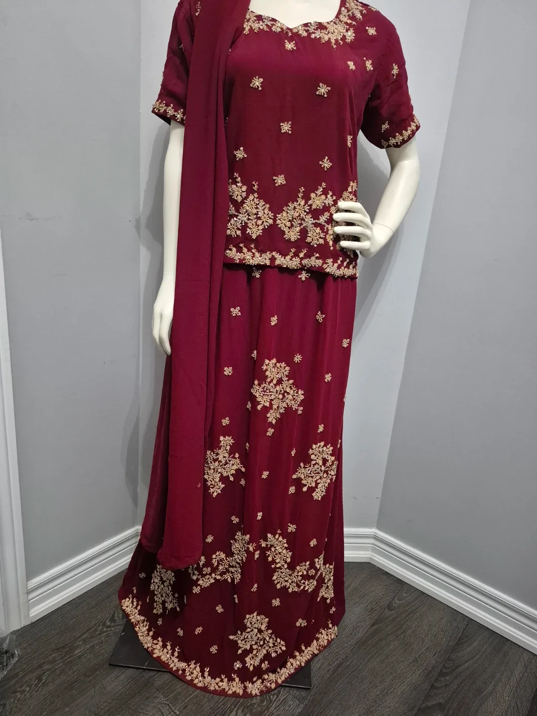 Burgundy Embroidered Dress image indicator(2)