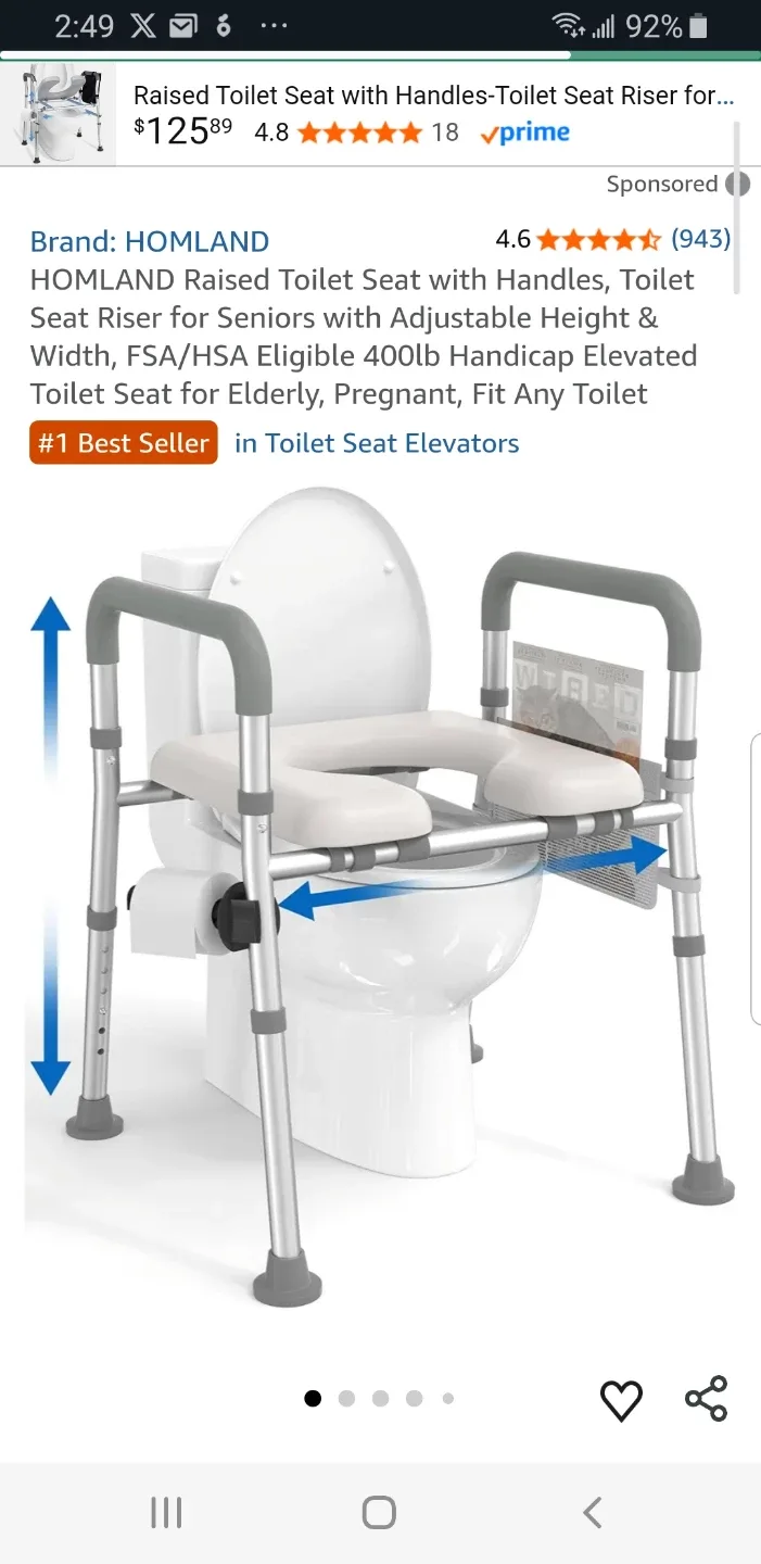 HOMLAND Raised Toilet Seat with Handles thumbnail