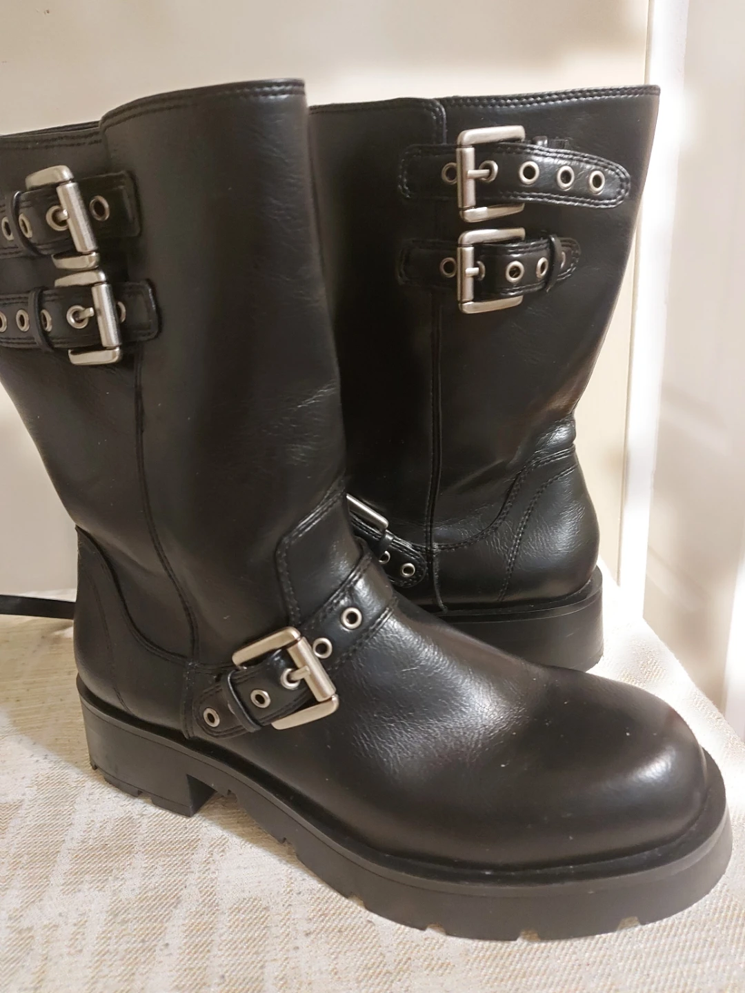 Zara Black Biker Boots, Size 40