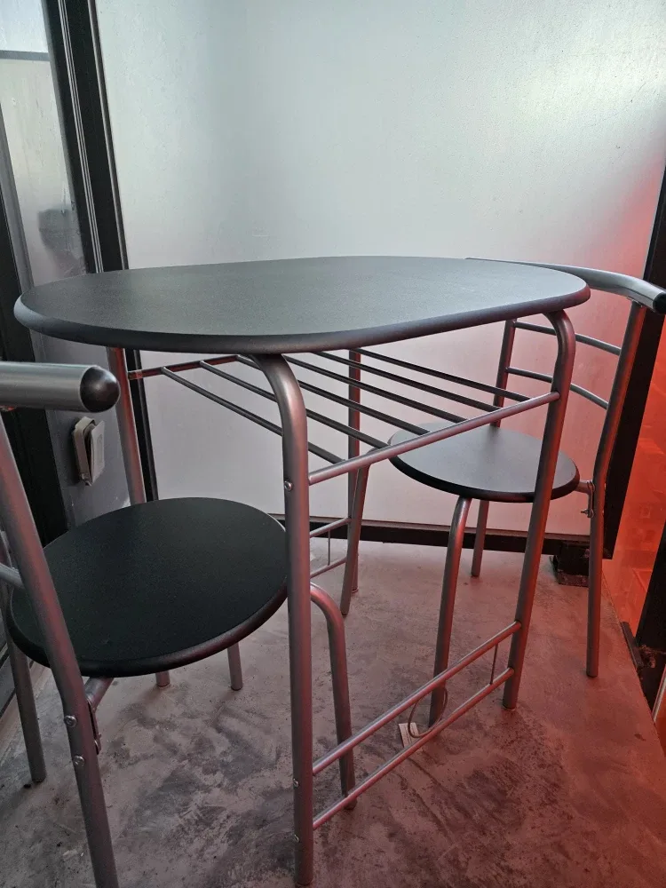 3-Piece Dining Table Set - Black & Silver