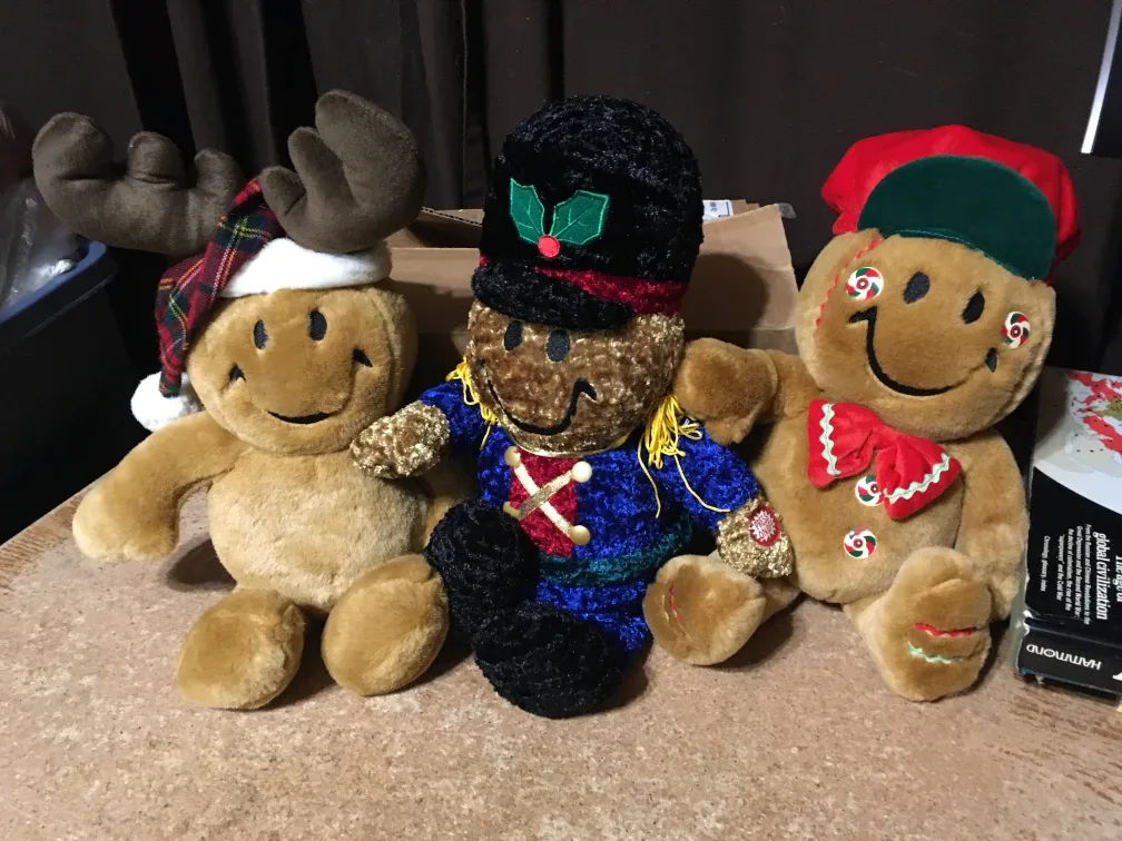 Lot of three tickle wiggle Christmas Plush reindeer nutcracker
