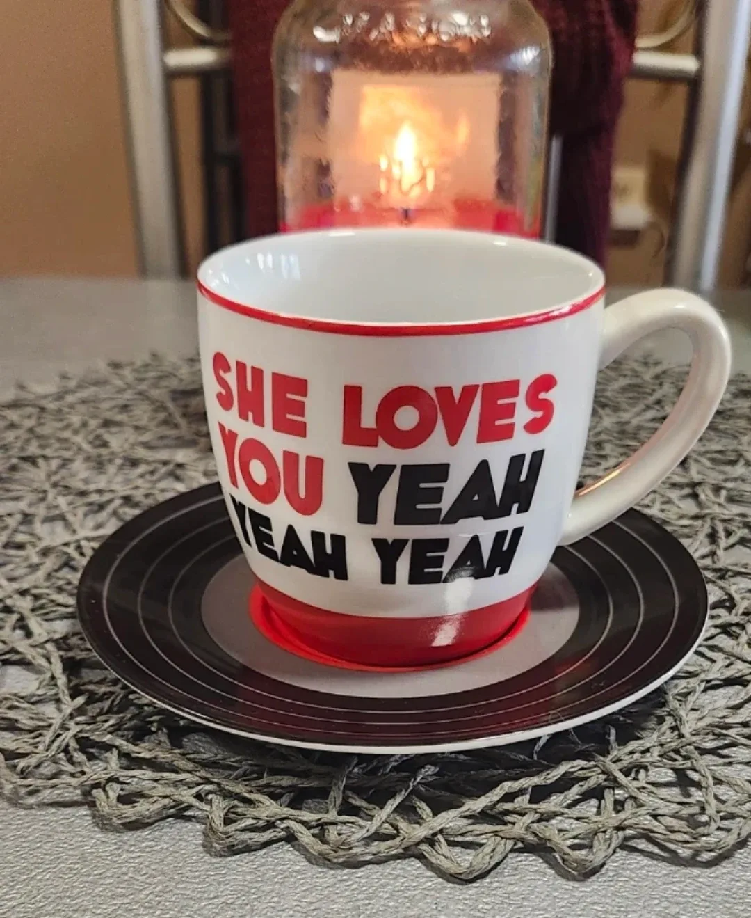 THE BEATLES "SHE LOVES COFFEE CUP AND SAUCER SET BY BLUW thumbnail