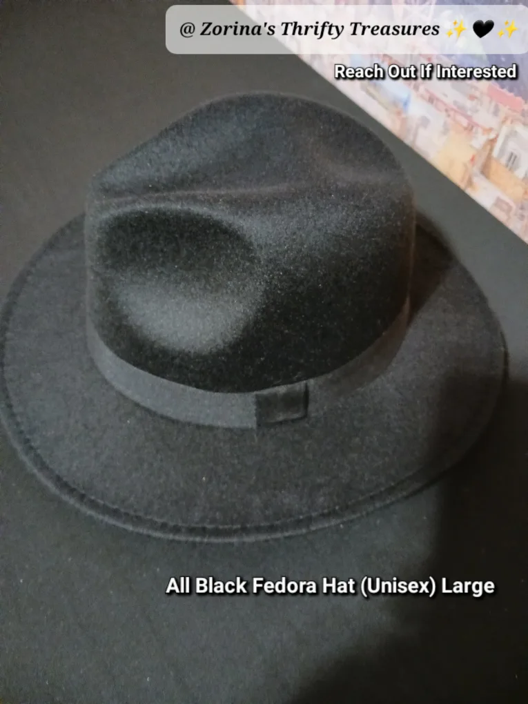 🎩 All Black Fedora Hat (Unisex) - Large