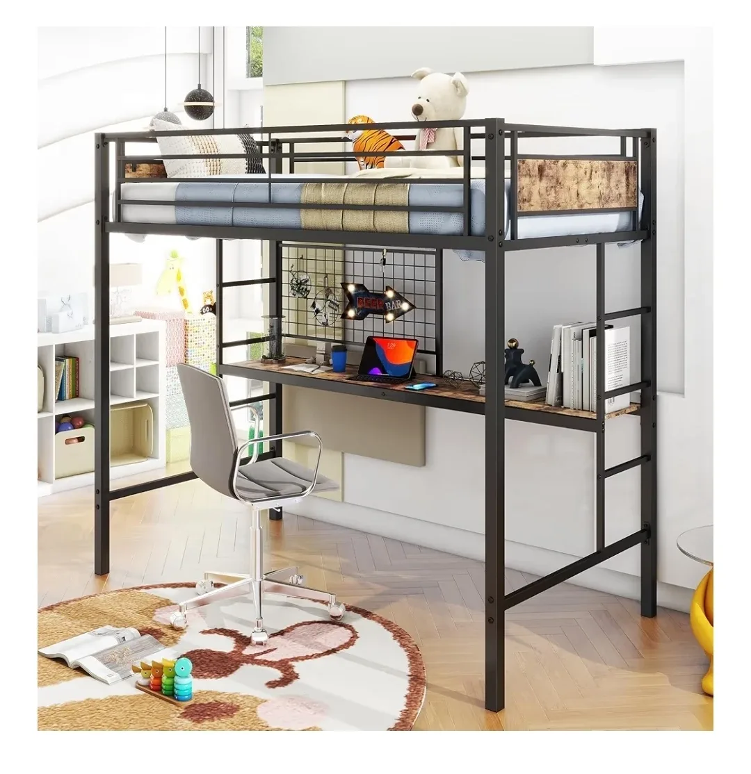 Metal Loft Bed Frame with Desk