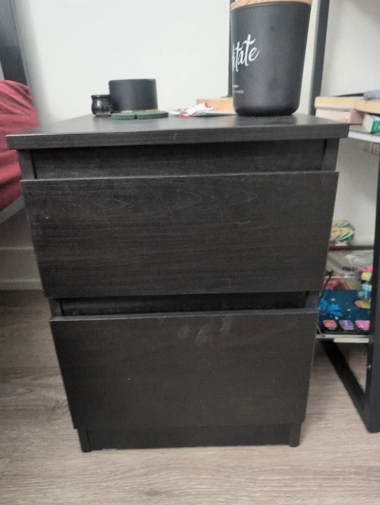 Black 2-Drawer Nightstand