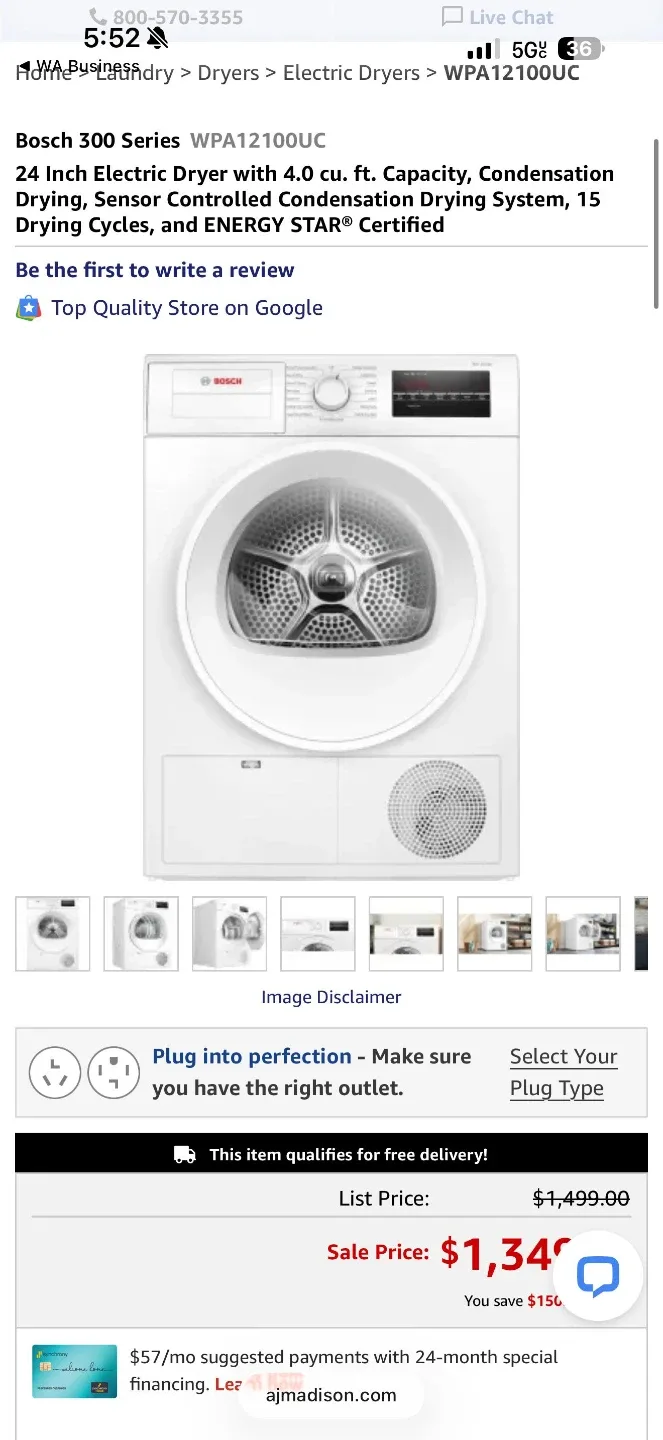New Bosch 300 Series Washer and Electric Dryer set image indicator(2)