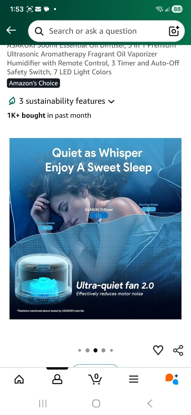 ASAKUKI 500ml Essential Oil Diffuser- 7 Light options image indicator(4)