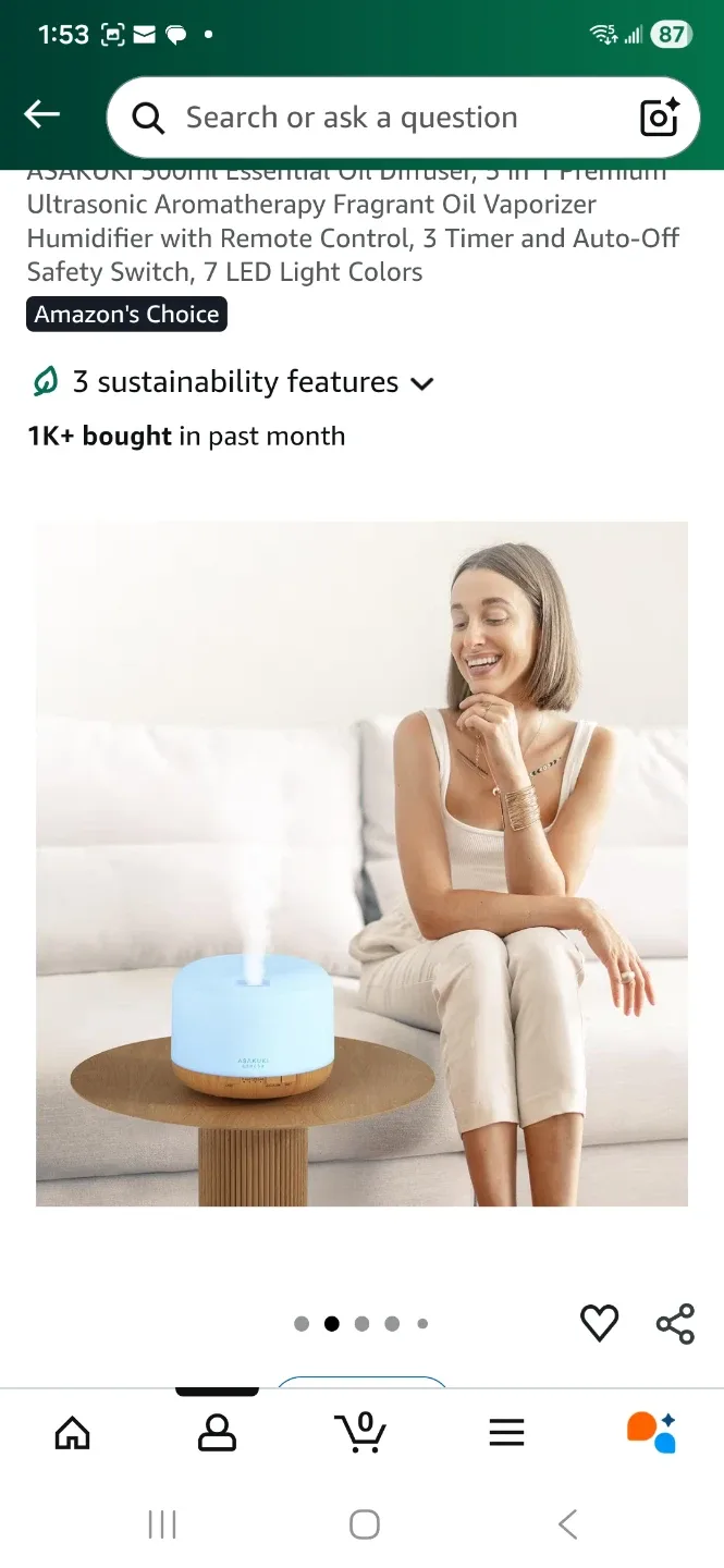 ASAKUKI 500ml Essential Oil Diffuser- 7 Light options image indicator(5)