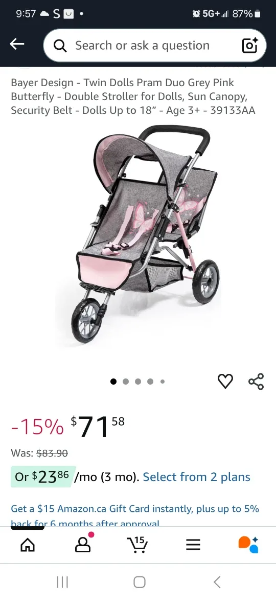 Grey & Pink Toy Stroller image indicator(5)