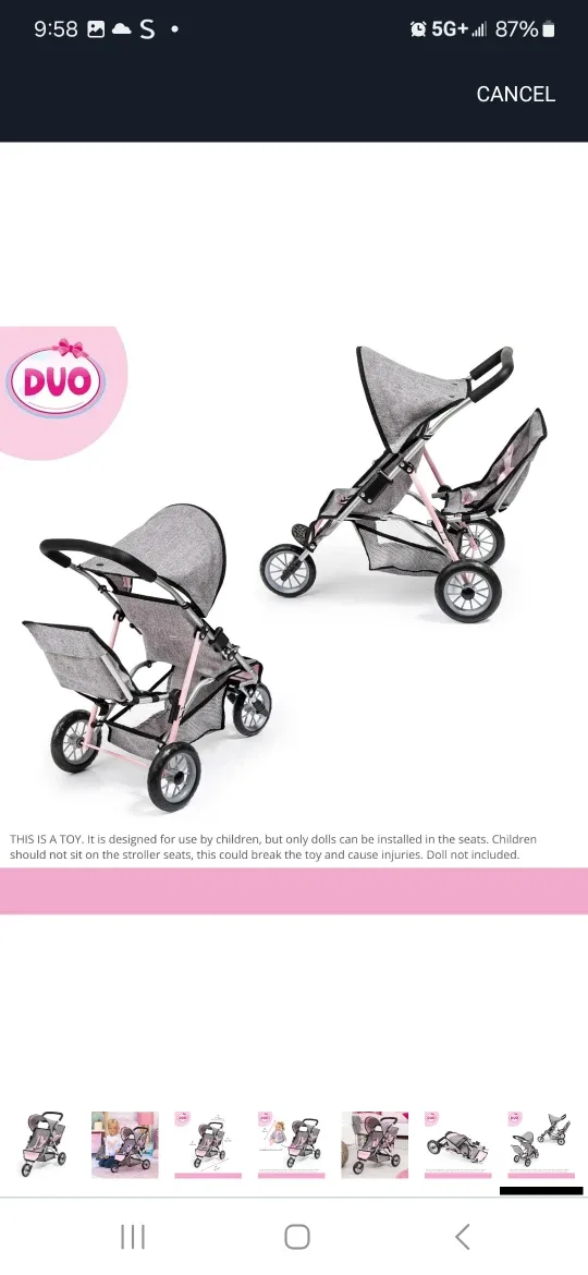 Grey & Pink Toy Stroller image indicator(6)