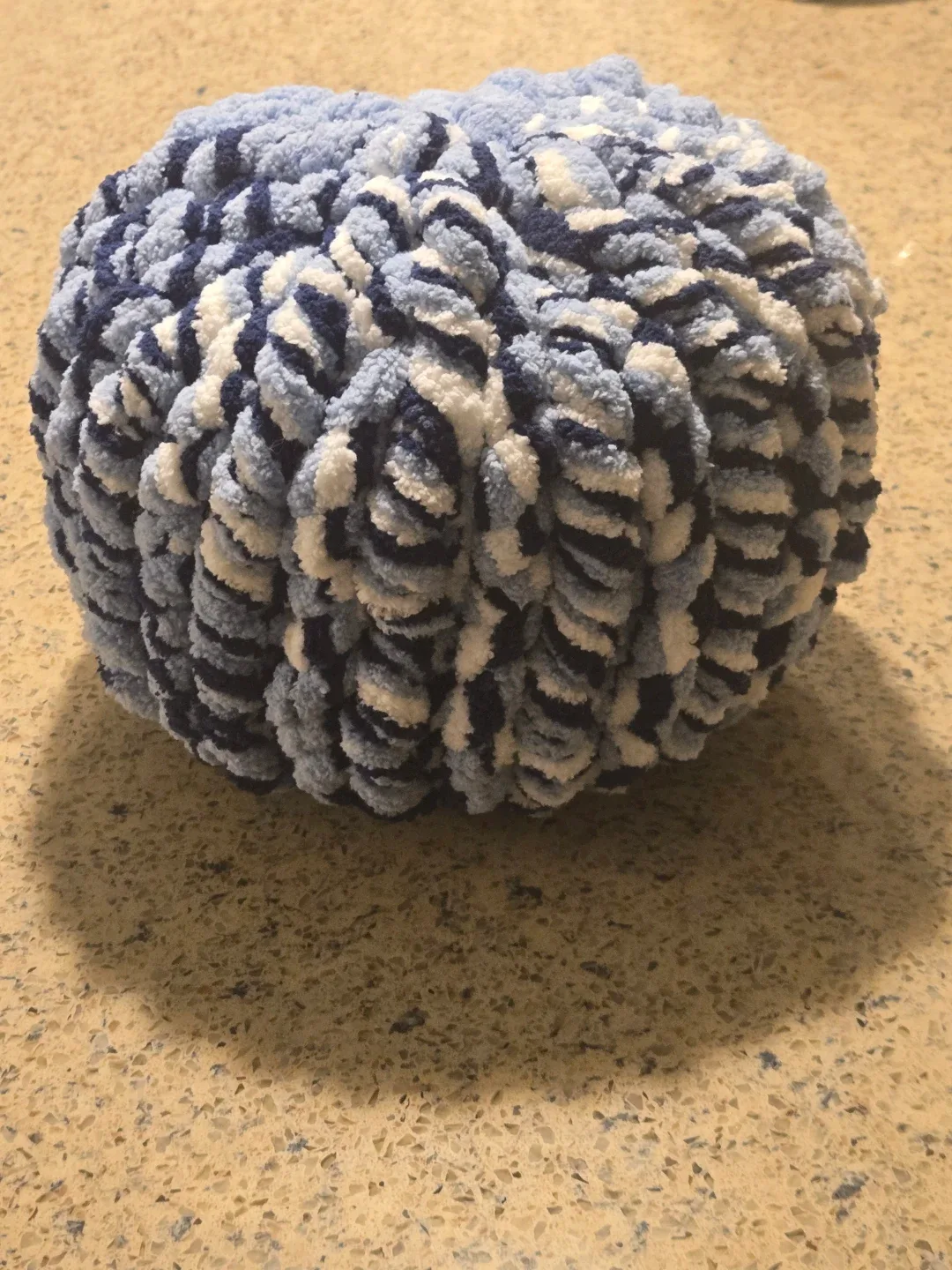 Mini Hand Knit Blue Pillow Pouf