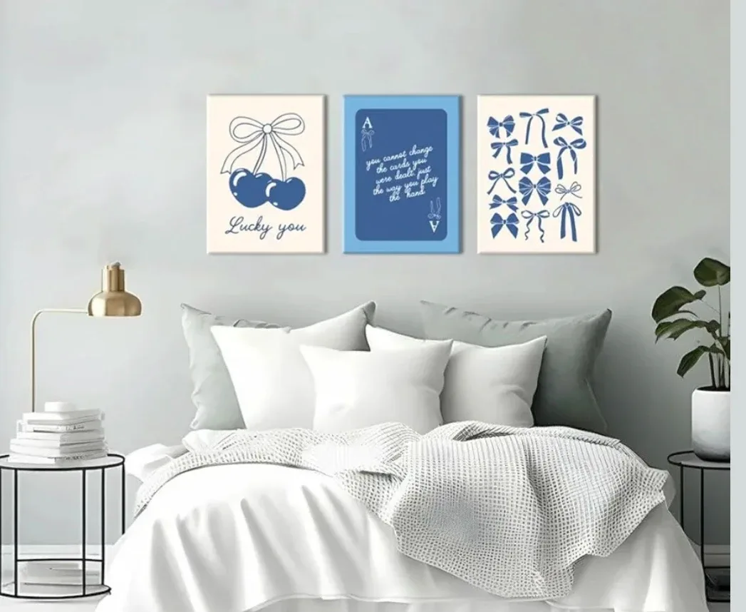 Set of 3 Blue Wall Art Prints on Canvas 16"x24" No Frames image indicator(2)
