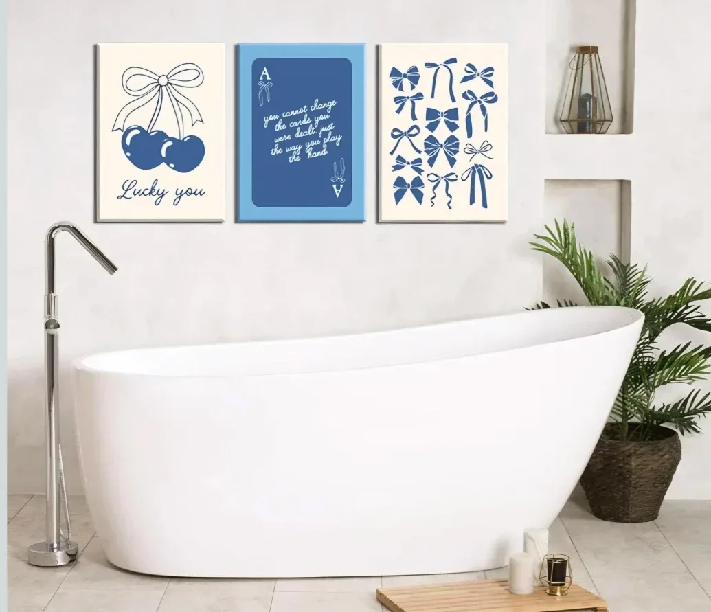 Set of 3 Blue Wall Art Prints on Canvas 16"x24" No Frames image indicator(4)