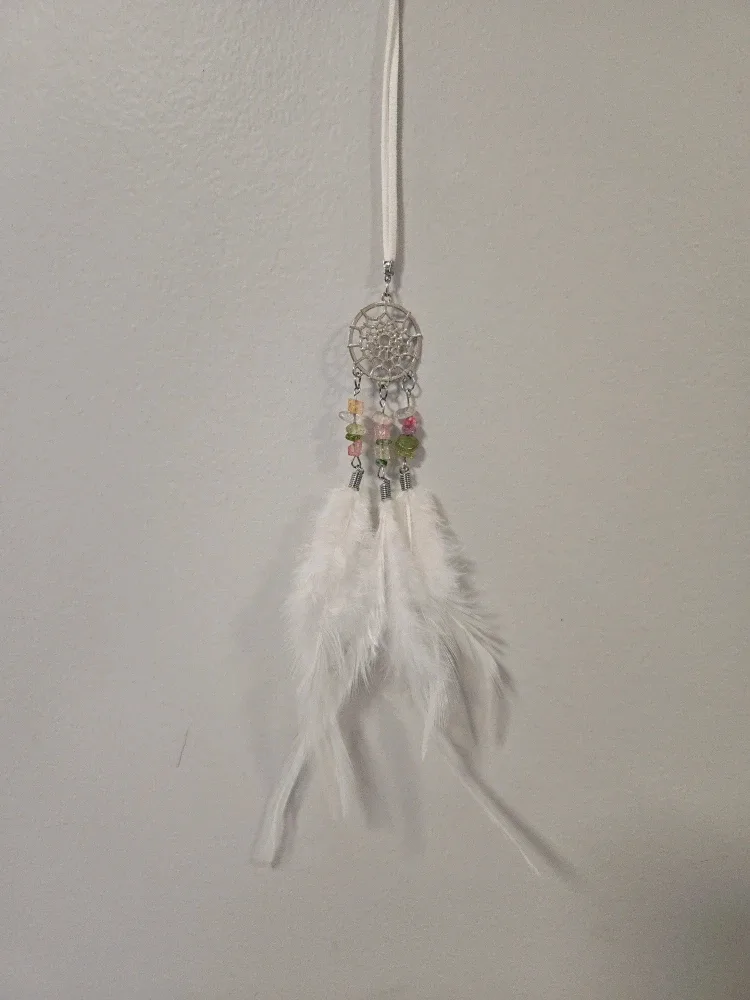 Dream Catcher with White Feathers, car charm, necklace