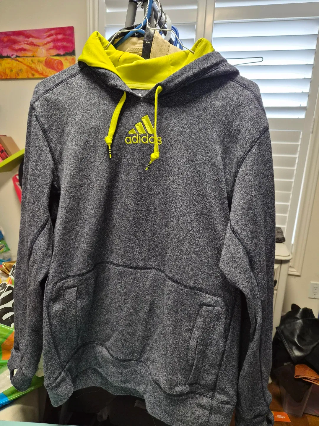 Adidas Grey & Yellow Hoodie size L thumbnail