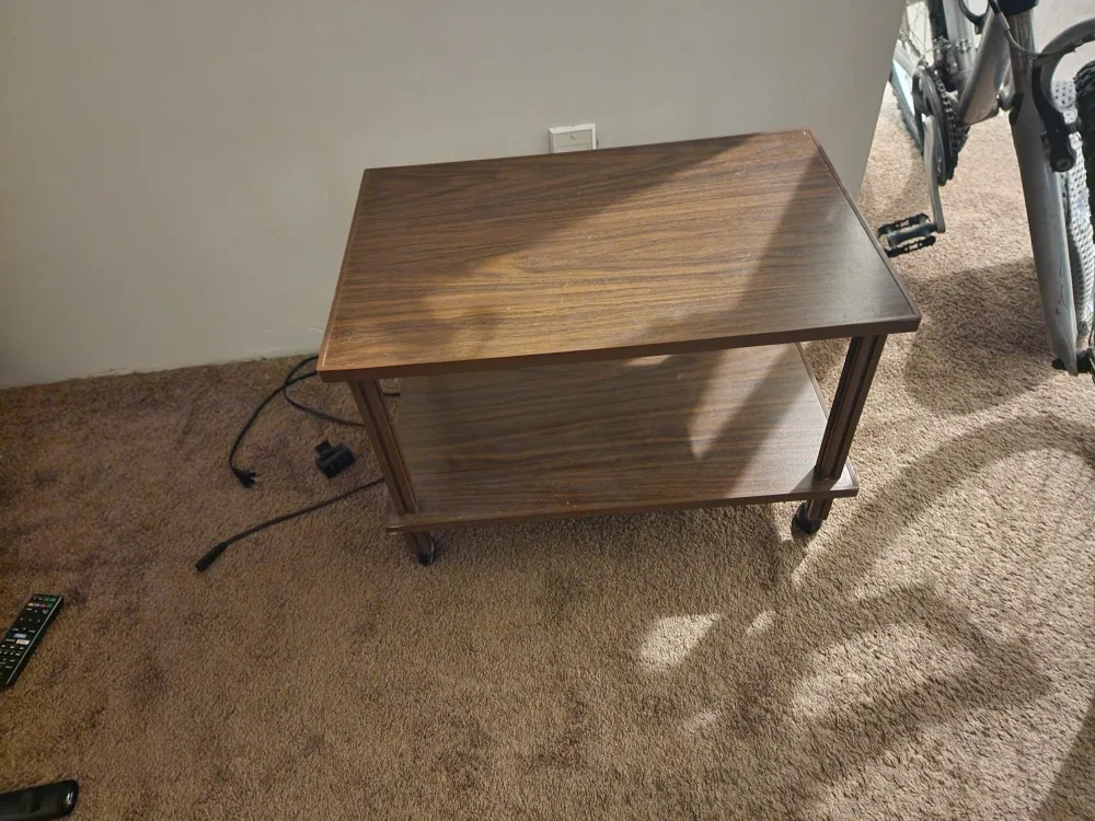 Brown Woodgrain Side Table with Shelf