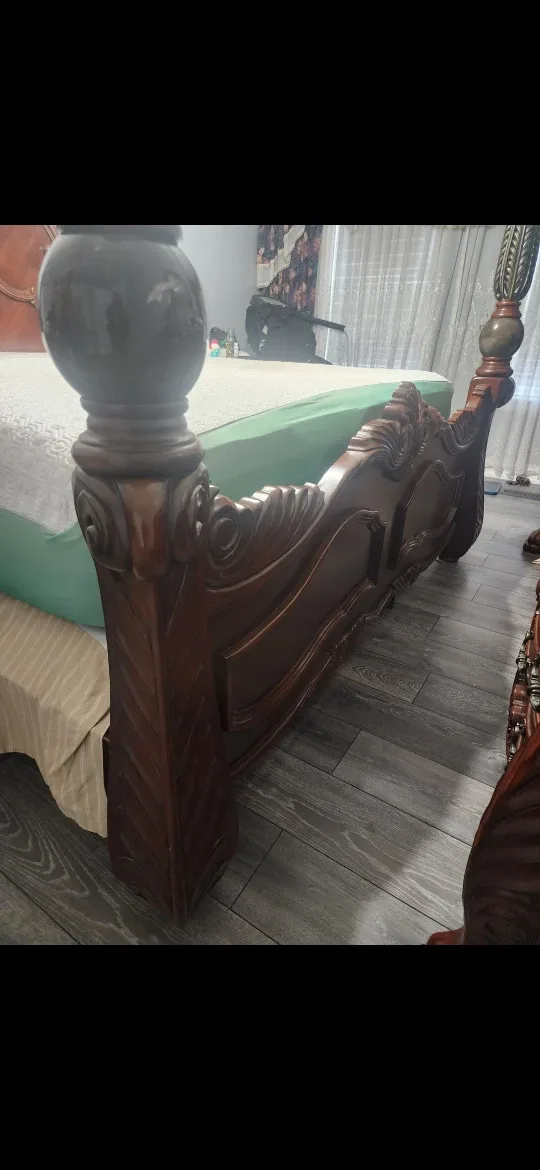 Ornate heavy Wood Bed Frame king size mattress not included image indicator(3)