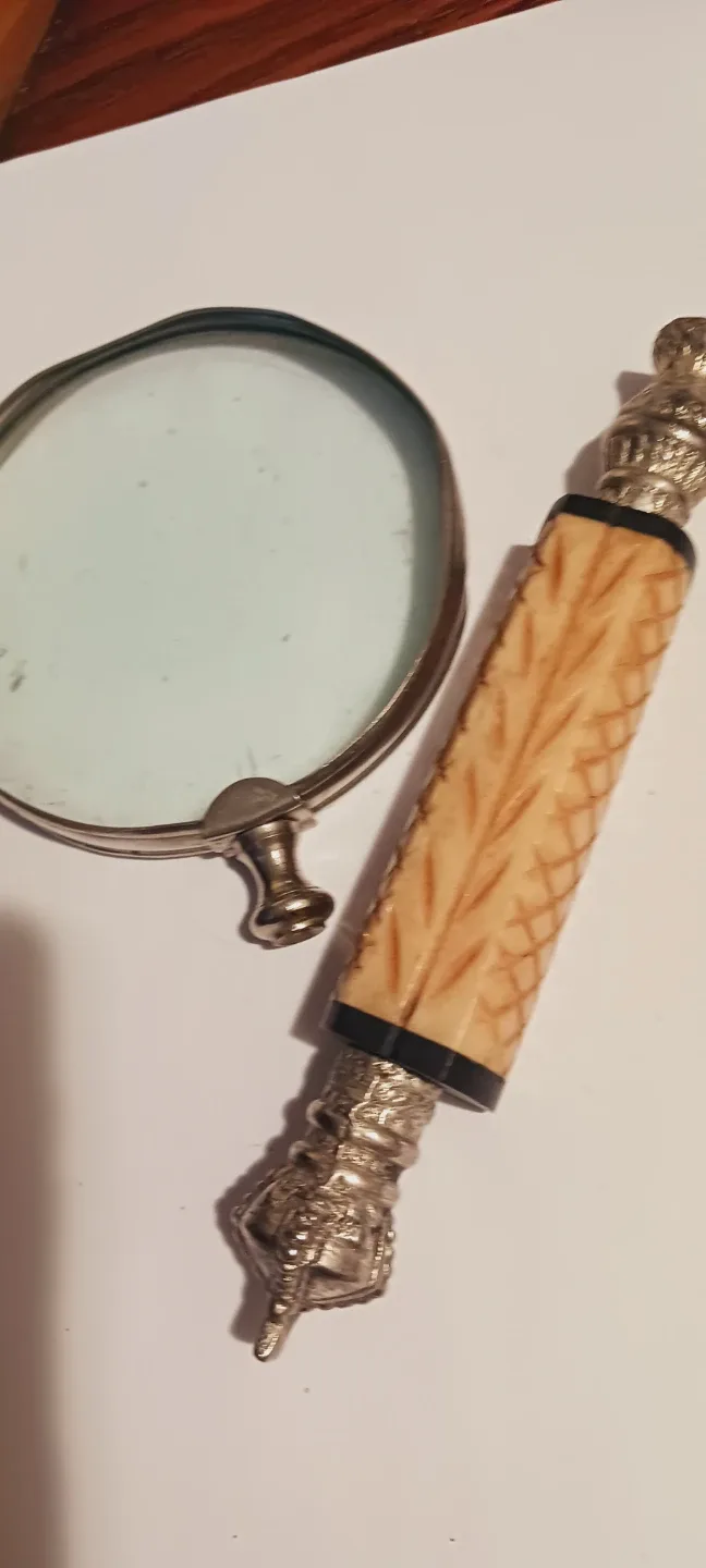 Carved  bone handle vintage magnifying glass AS IS thumbnail