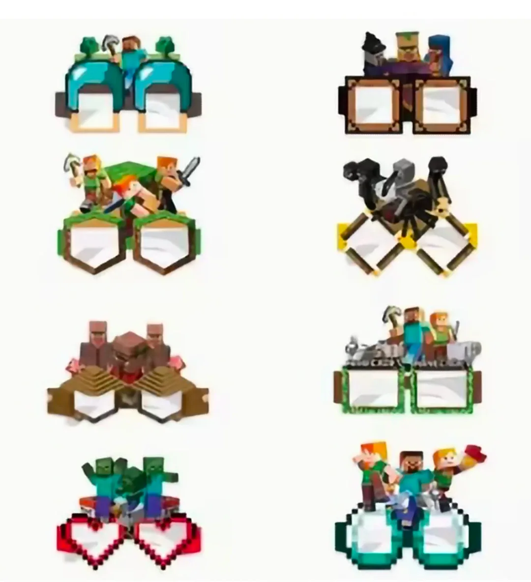 Minecraft Character Glasses pack of 8