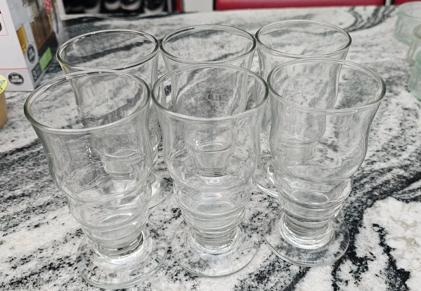 Set of 6 Clear Footed Glasses