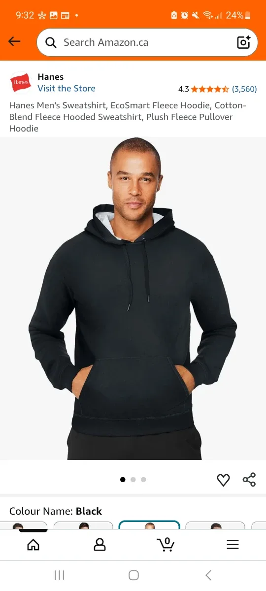 New Mens Hanes EcoSmart Black Hoodie - XL