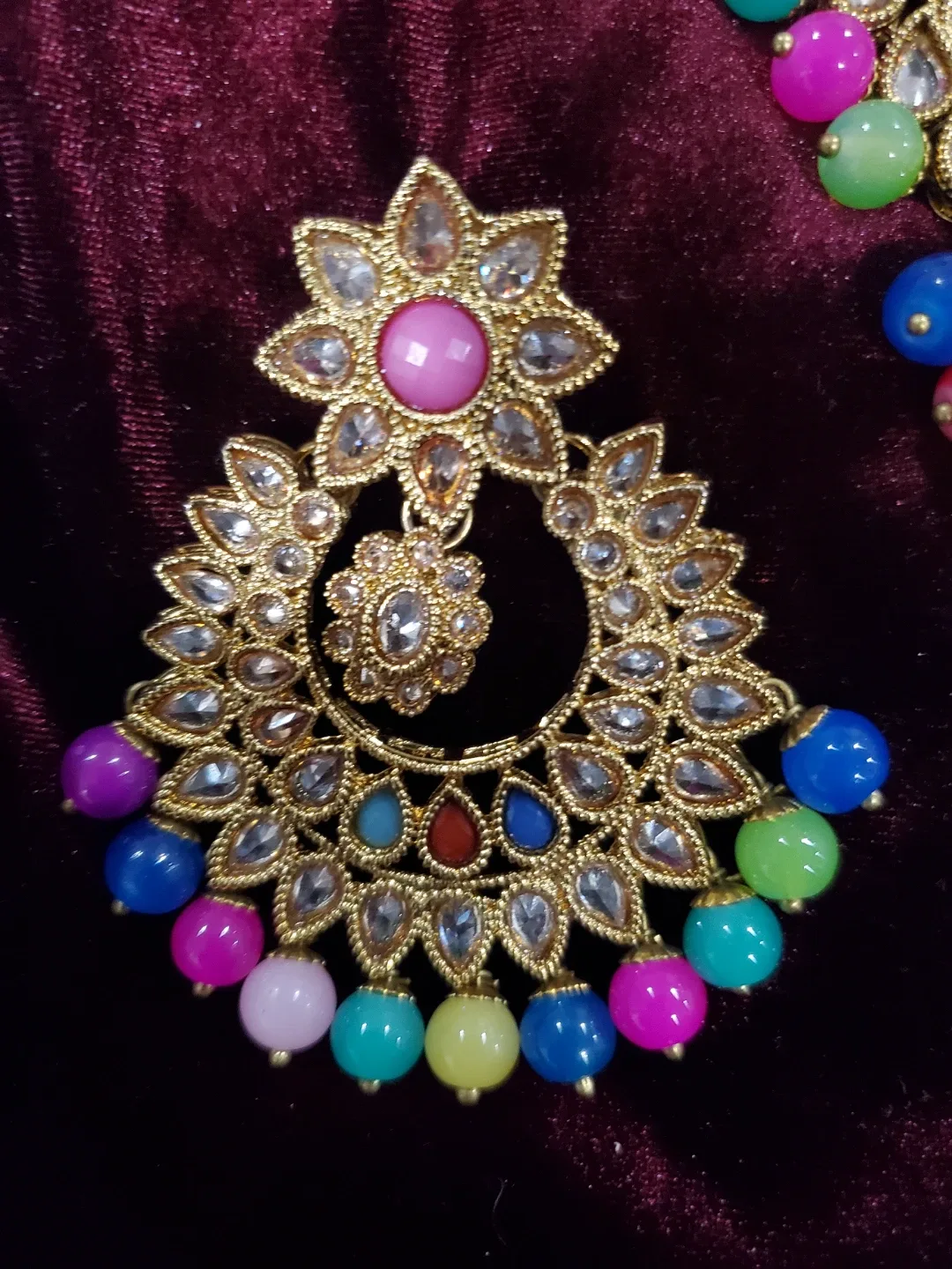 Necklace and Earring Set - Gold Tone with Colourful Beads image indicator(2)