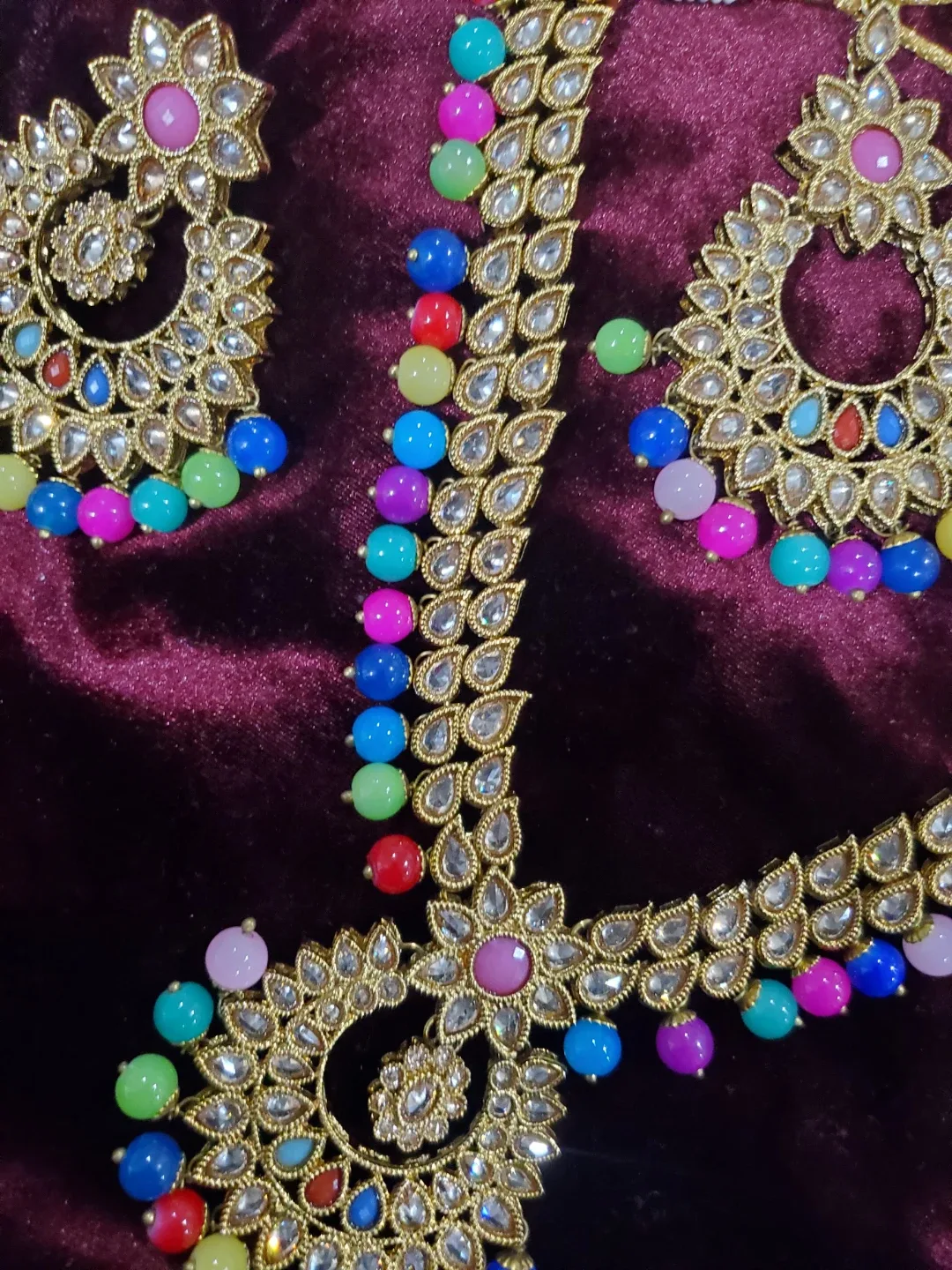 Necklace and Earring Set - Gold Tone with Colourful Beads image indicator(3)