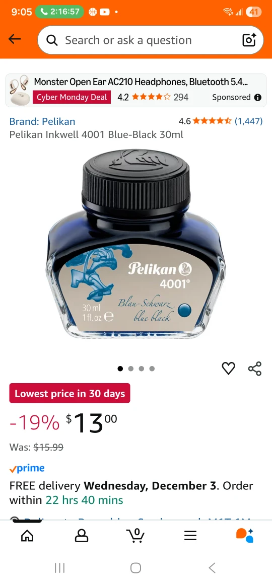 Pelikan 4001 Blue-Black Fountain Pen Ink 30ml - photo 3