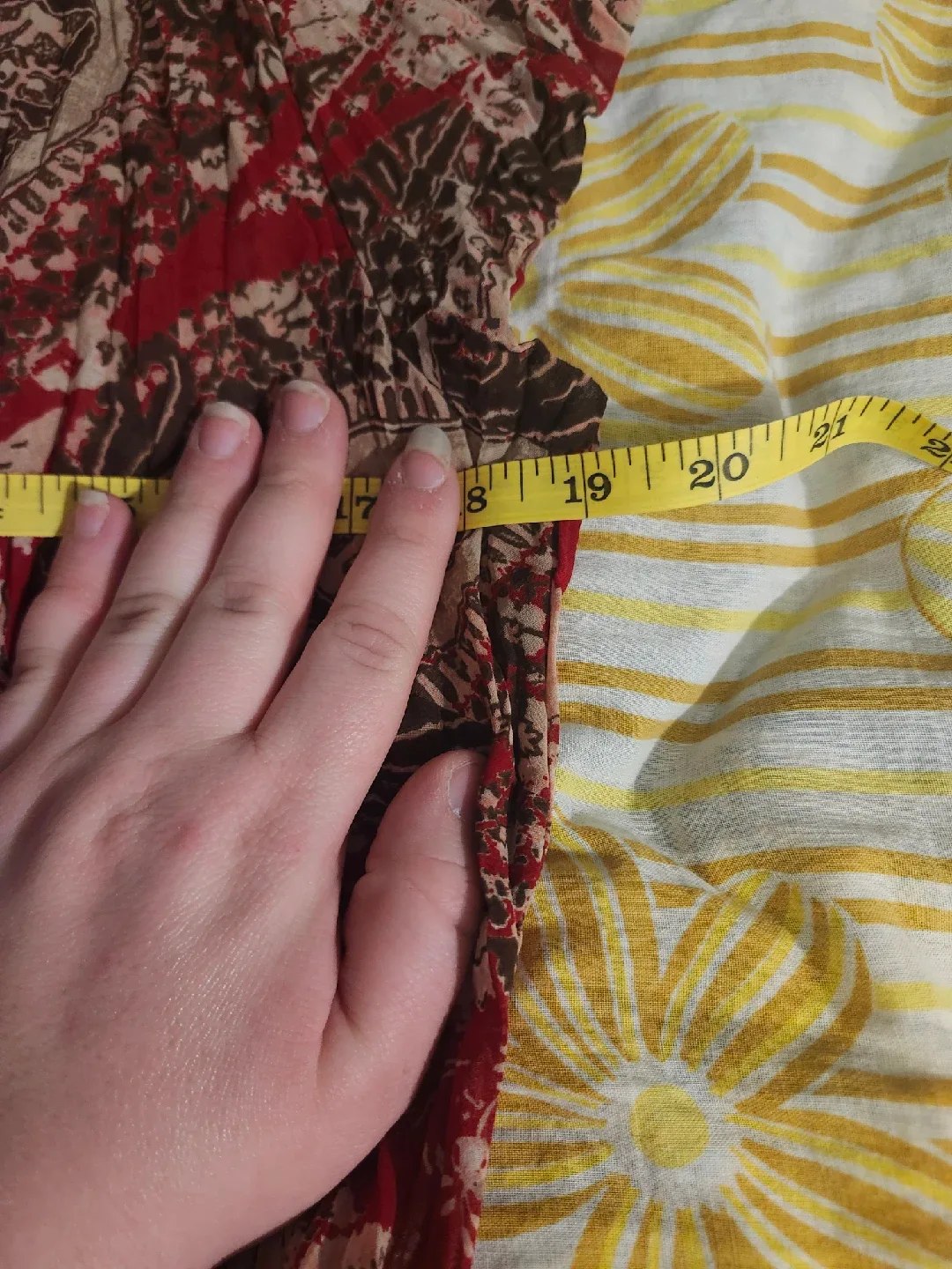 Red and brown paisley print blouse with lace trim and pleats image indicator(7)