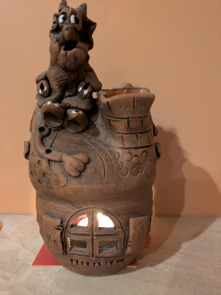 Clay Dragon House Candle Holder