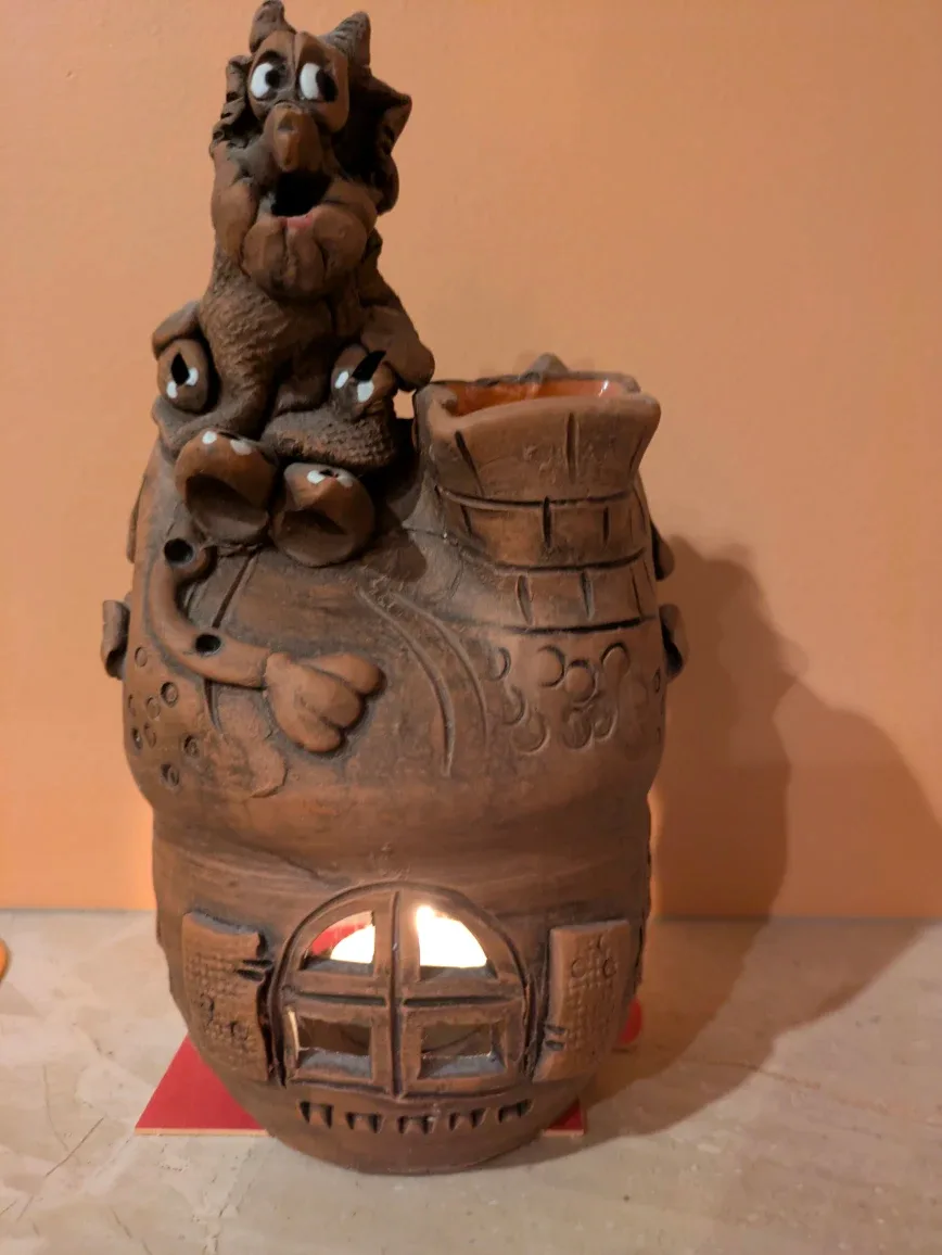 Clay Dragon House Candle Holder