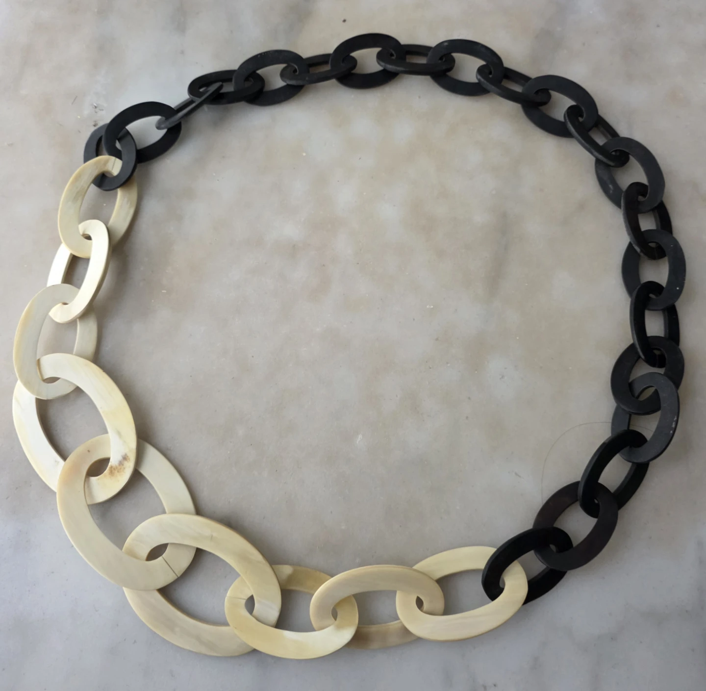 Handmade Buffalo Horn Necklace - Black & Beige, 86cm