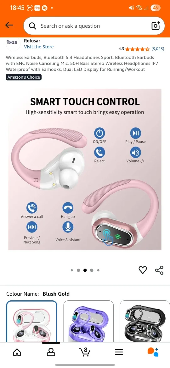 Rolosar Bluetooth 5.4 Blush Gold Wireless Earbuds image indicator(4)