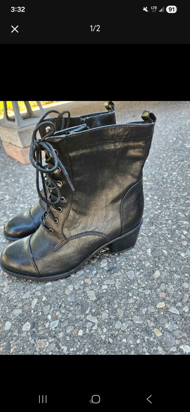 Black Lace-Up Ankle Boots - Size 8