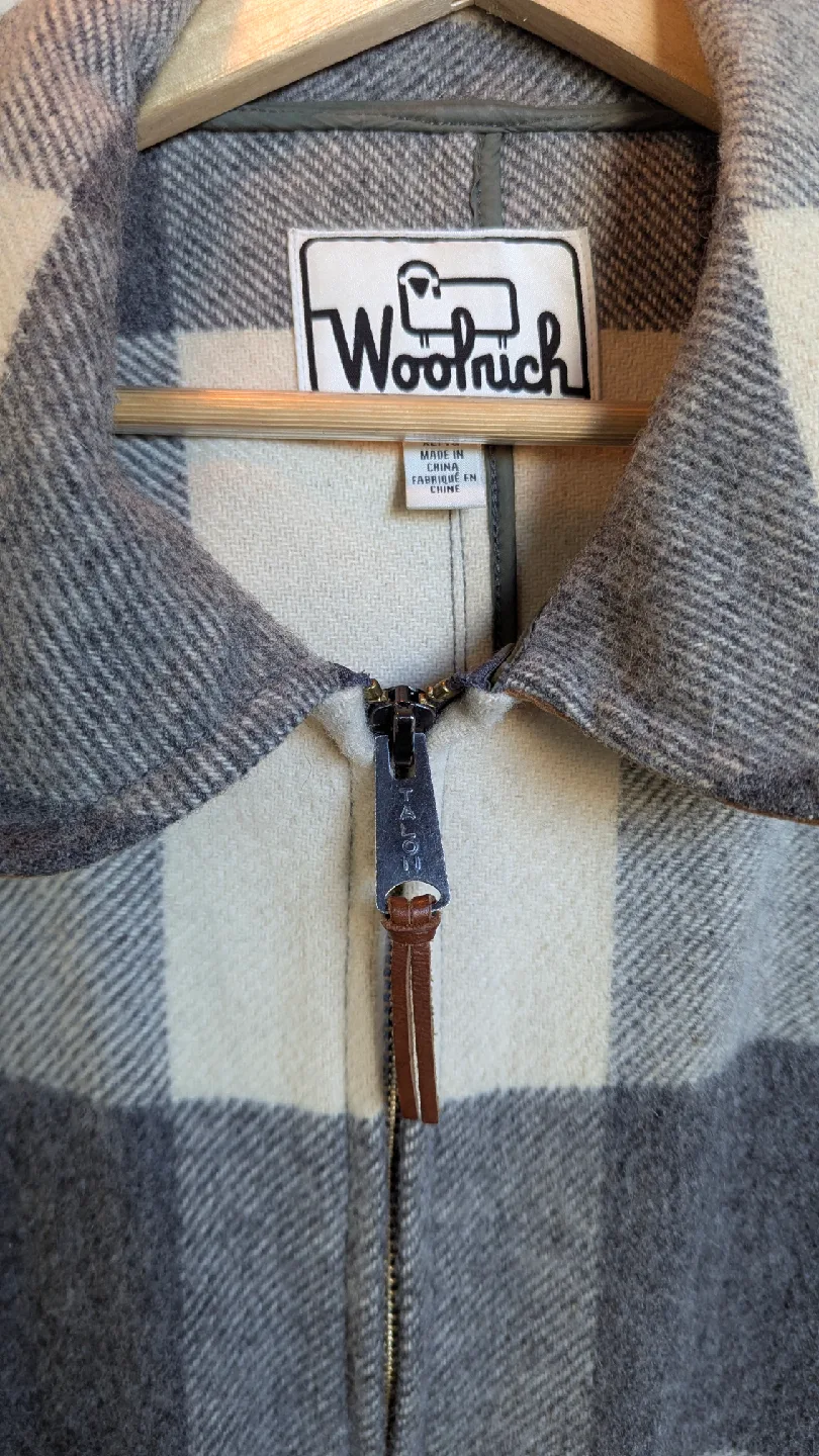 Woolrich Giant Buffalo Women's Plaid Ivory Grey Wool Coat, XL image indicator(6)