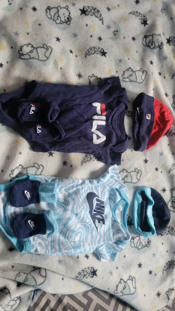 Fila & Nike Baby Bodysuit Set with Hats