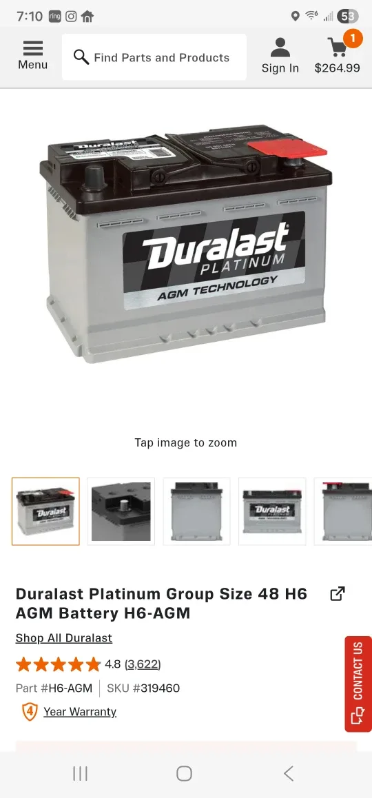 Duralast Platinum AGM Battery H6-AGM