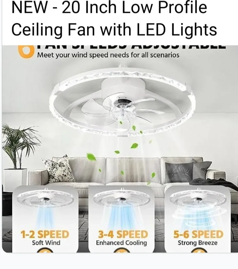 New 20 Inch Low Profile Ceiling Fan with LED Lights