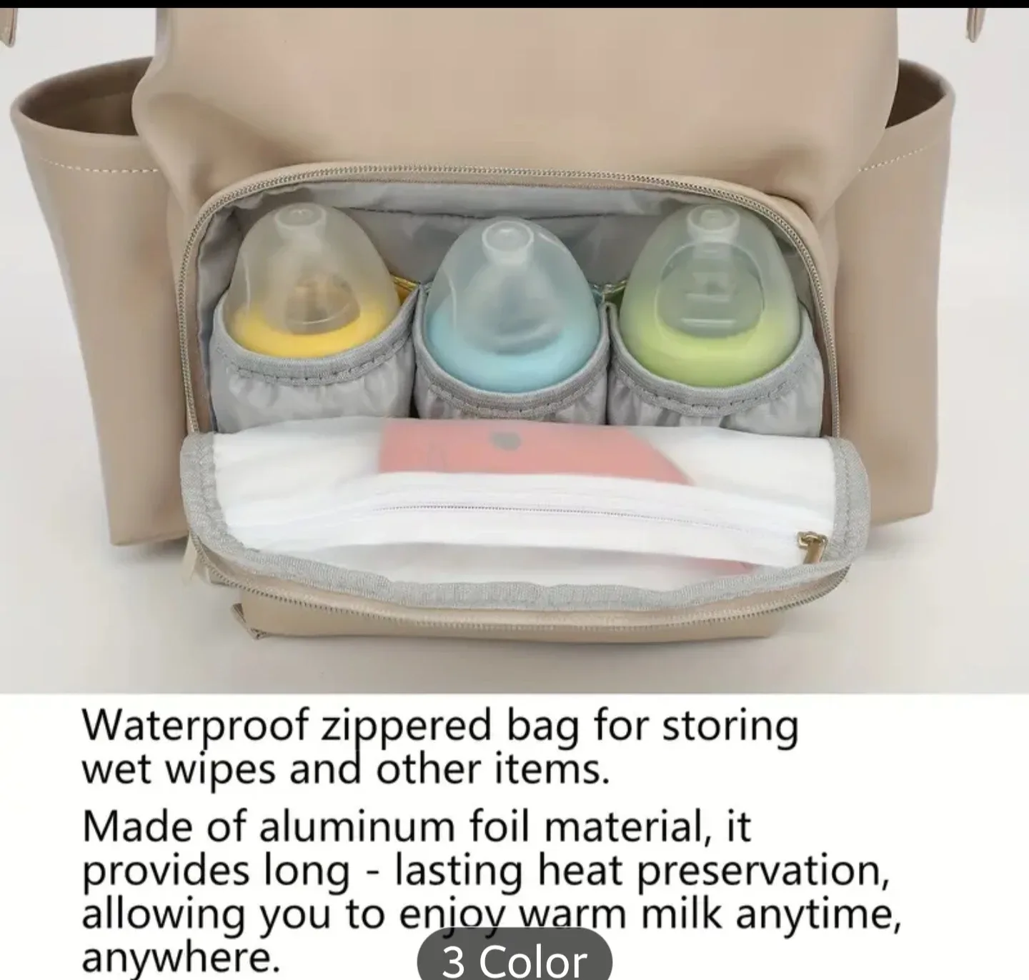 Light Brown Diaper Bag Backpack image indicator(3)