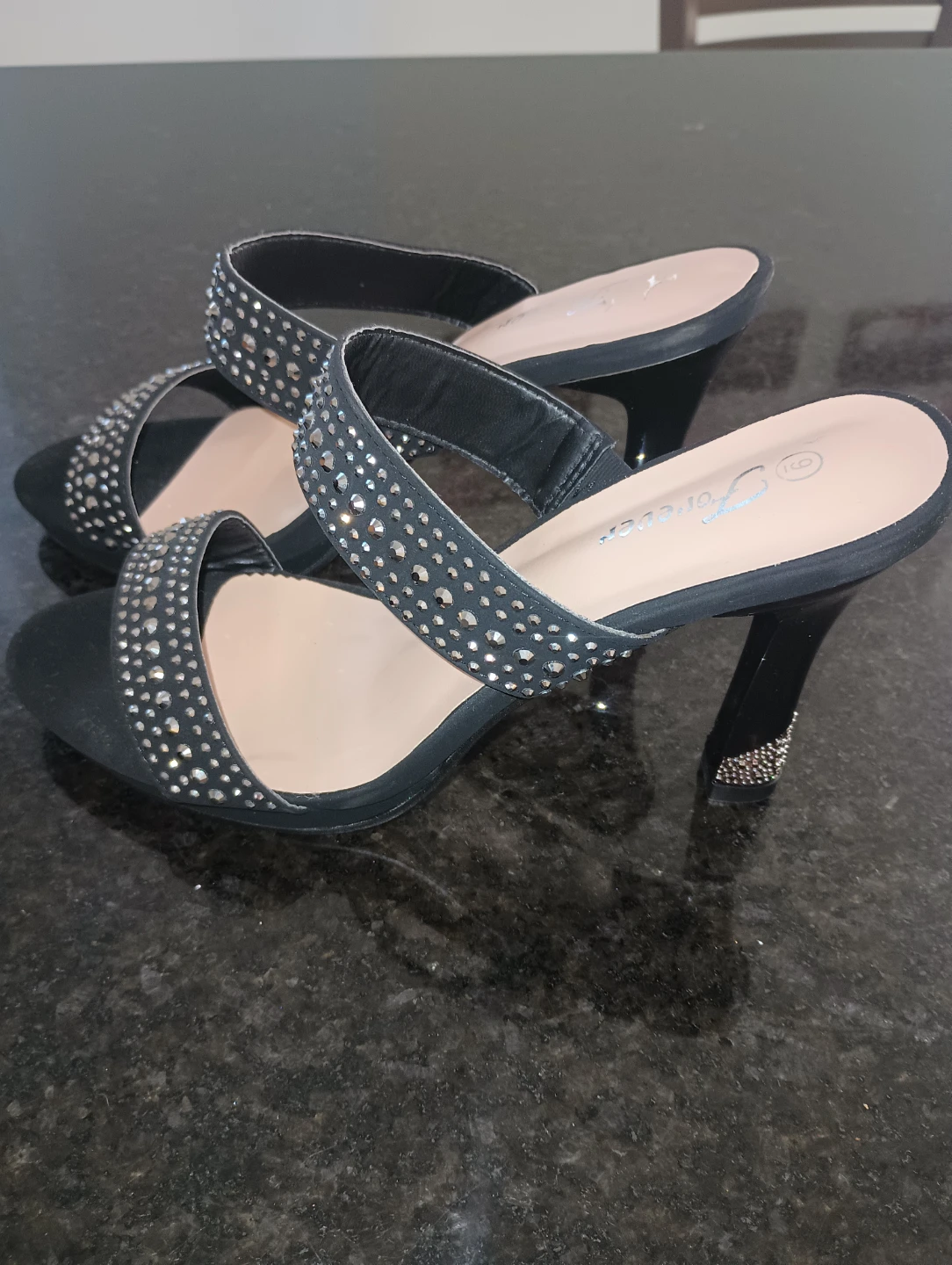 Forever Black Rhinestone Heels - Size 6 - photo 3