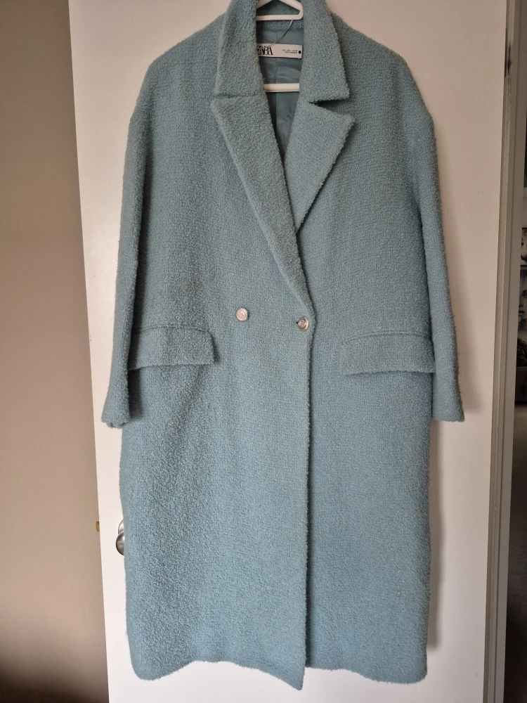 Zara Blue Boucle Wool Blend Coat - Size L