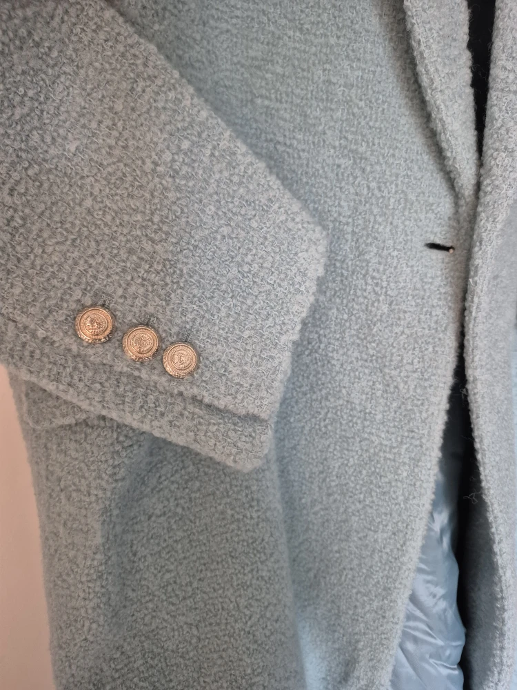 Zara Blue Boucle Wool Blend Coat - Size L - photo 2
