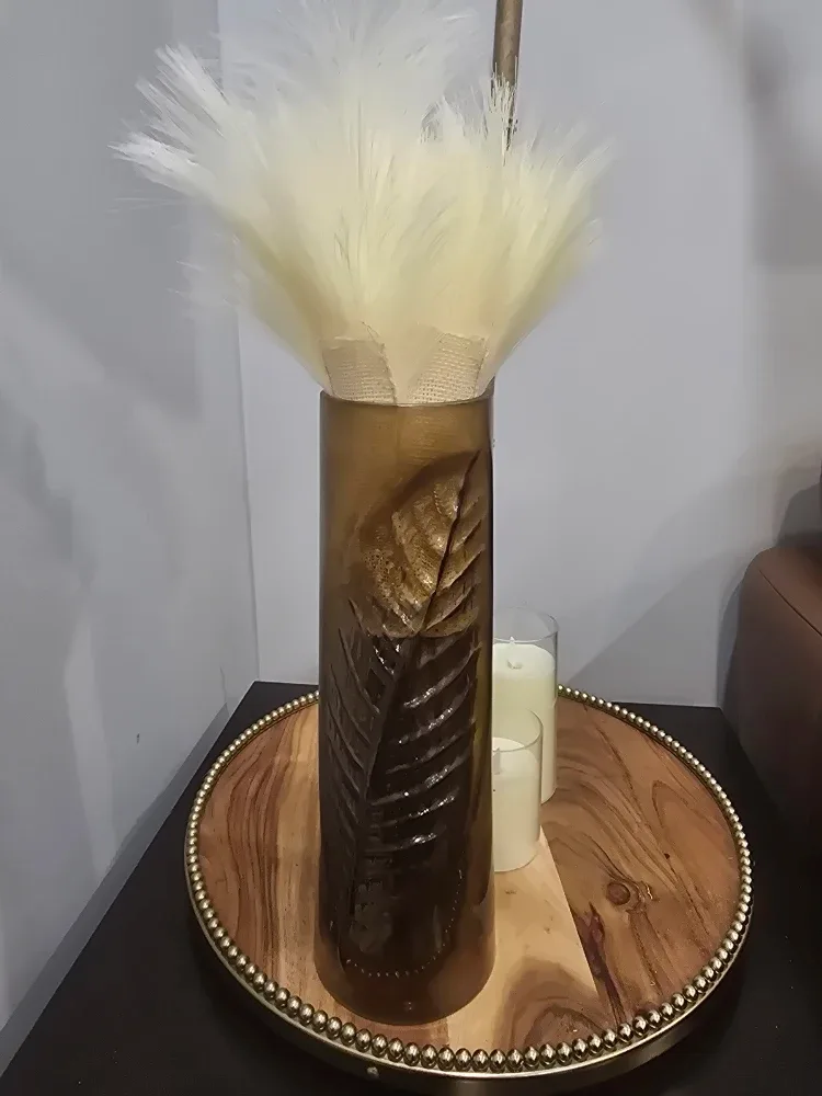 Brown Vase with Leaf Design