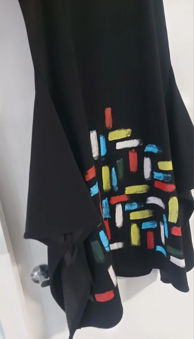 Black Long Sleeve Dress with Colorful Design image indicator(4)