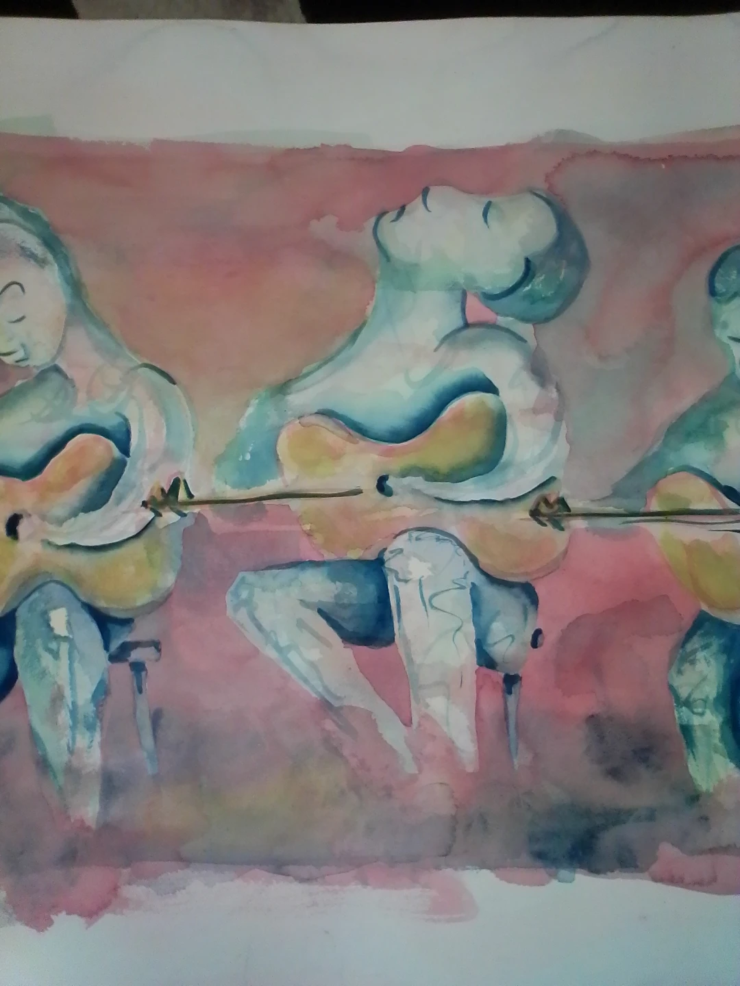 Abstract Three Violen Men Watercolor Painting